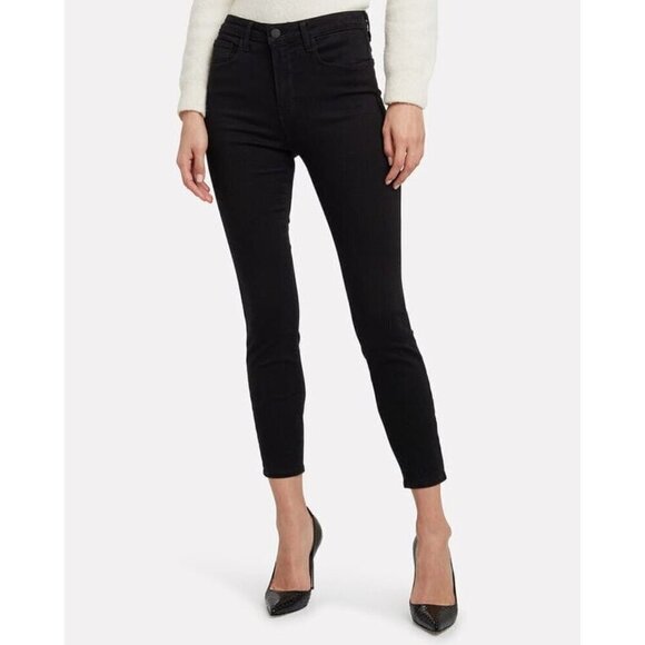 L'AGENCE Size 24  Nicolette High-Rise Safety Pin Jeans Black Skinny - Picture 3 of 12